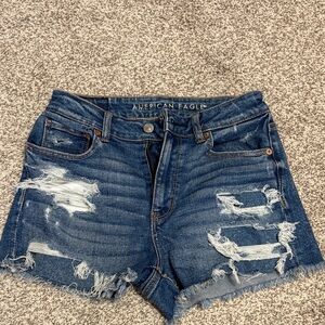 American Eagle Outfitters Mom Short
 Ripped Dark Blue Jean Shorts